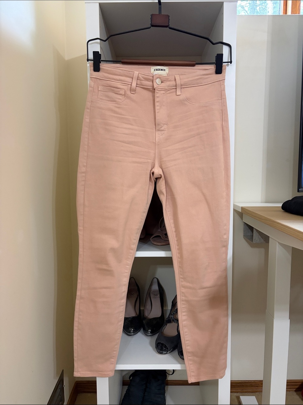 L'Agence Margo Skinny Coral Peach Pink High Rise Coated Pants Size 29 Pants